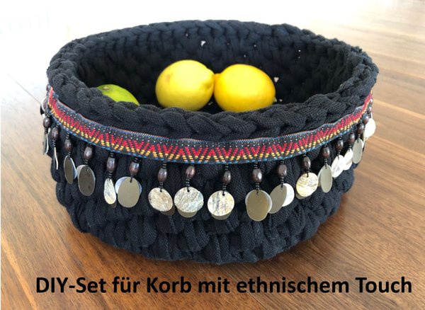 DIY-Set, schwarzes Körbchen mit ethnischem Touch