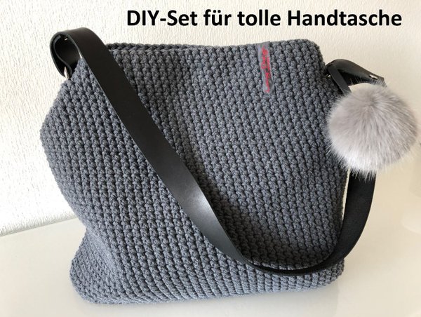 DIY-Set, Handtasche mit Lederriemen und Kunstfellpompon
