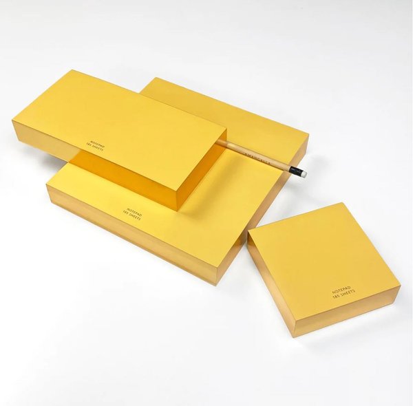Notizblock Gelb, mit Goldrand, längliche Form